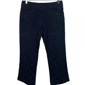 Supply & Demand Women's Size 6 Black Crop Pants Flower Embroidery